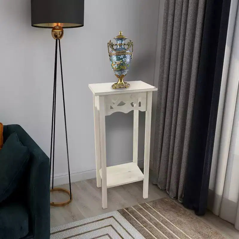 Support de Plante & Table d'Appoint avec Étagère de Rangement, Style Antique