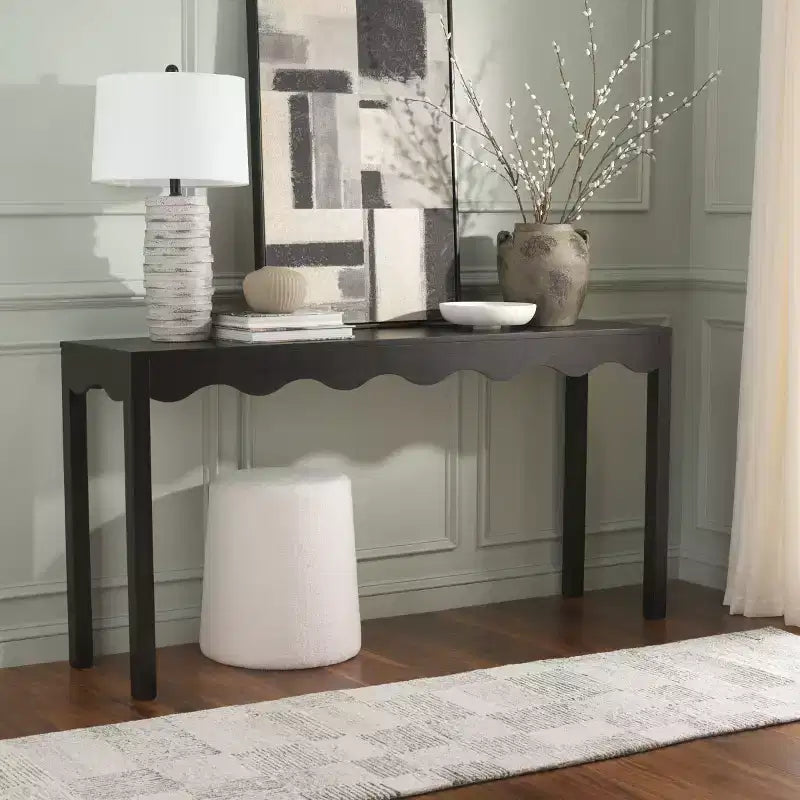Console Wavy avec pieds épingles, finition pin naturel