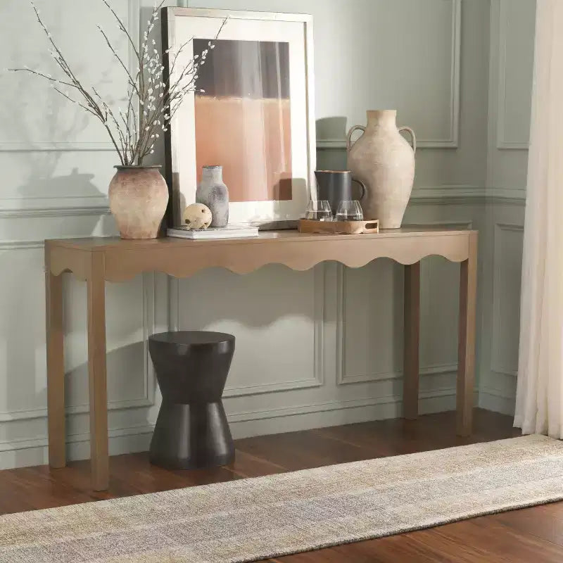 Console Wavy avec pieds épingles, finition pin naturel
