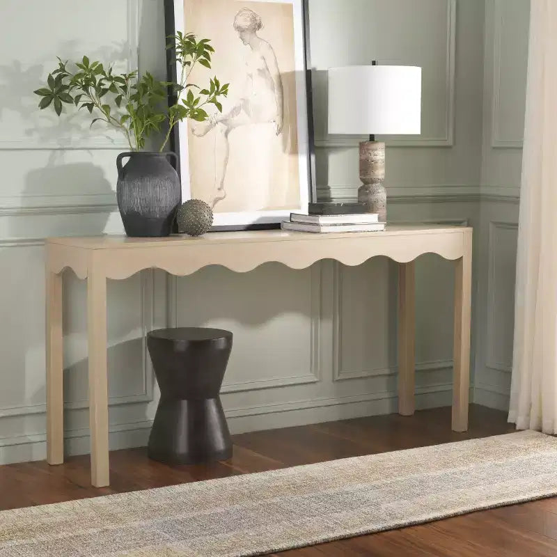 Console Wavy avec pieds épingles, finition pin naturel