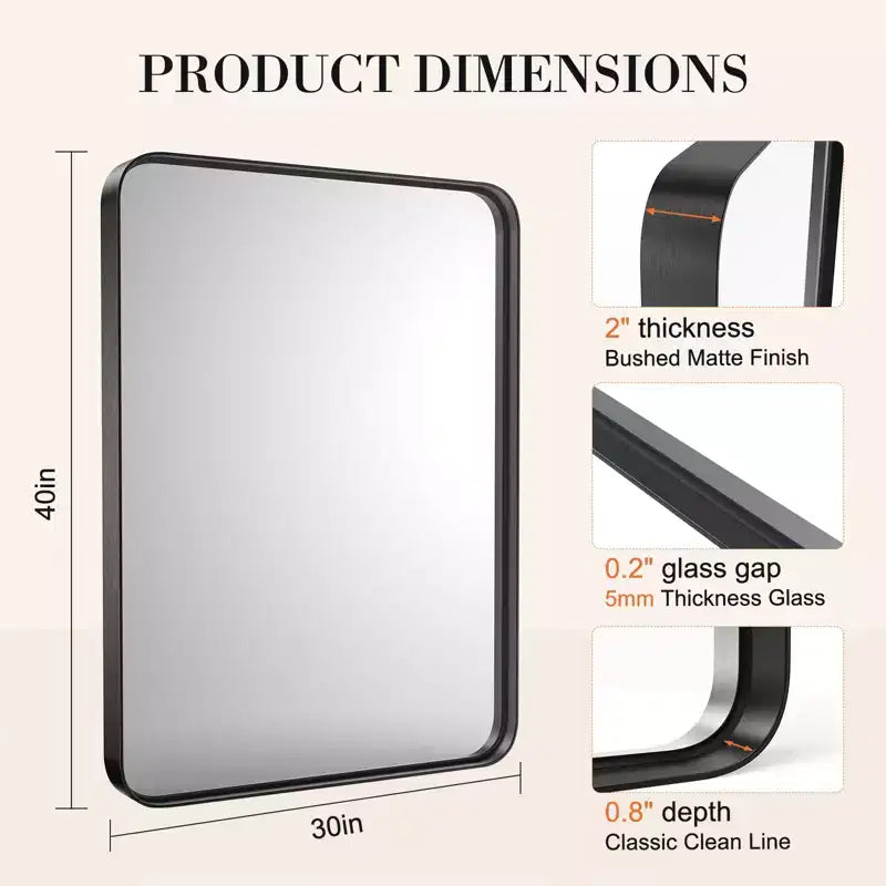 Miroir de salle de bain rectangulaire, fixation murale