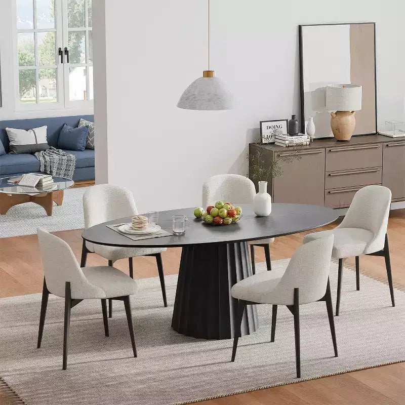 Table à manger ovale en bois massif avec piétement fuselé élégant pour 6 personnes