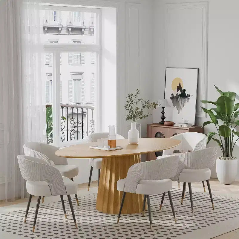 Table à manger ovale en bois massif avec piétement fuselé élégant pour 6 personnes