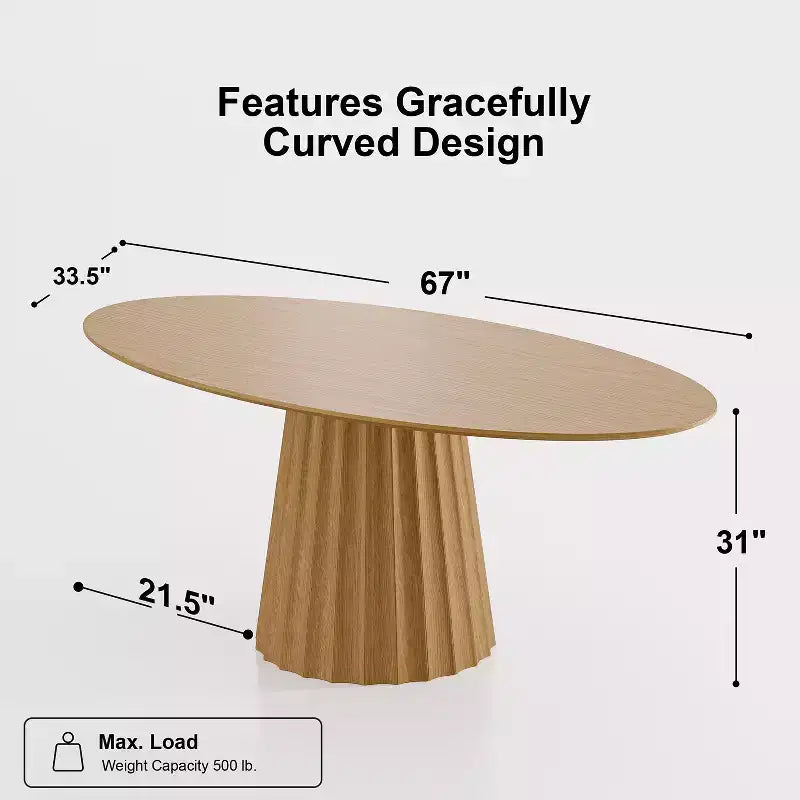 Table à manger ovale en bois massif avec piétement fuselé élégant pour 6 personnes