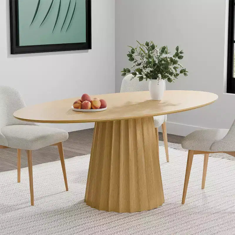 Table à manger ovale en bois massif avec piétement fuselé élégant pour 6 personnes