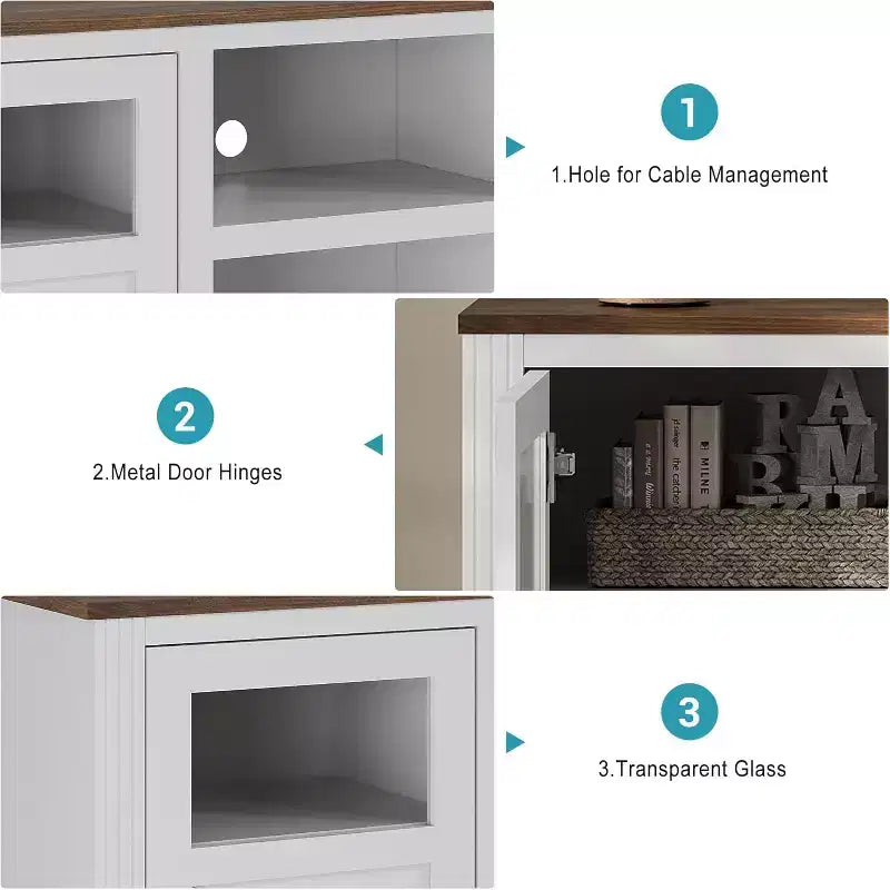 Meuble TV de ferme avec lumières LED, meuble de divertissement pour téléviseurs de 65 pouces, armoires de rangement et étagères ouvertes