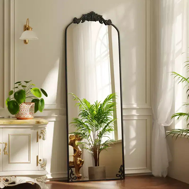 Grand miroir sur pied Baroque à arcades, cadre en aluminium de style vintage