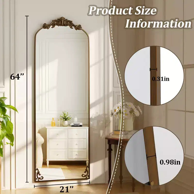 Grand miroir sur pied Baroque à arcades, cadre en aluminium de style vintage