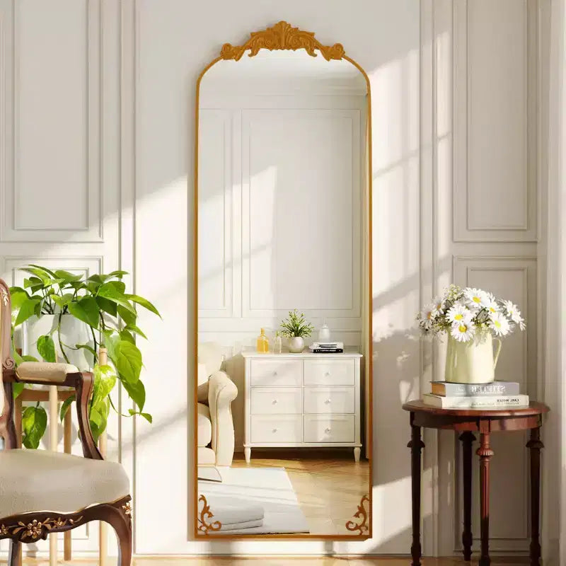 Grand miroir sur pied Baroque à arcades, cadre en aluminium de style vintage