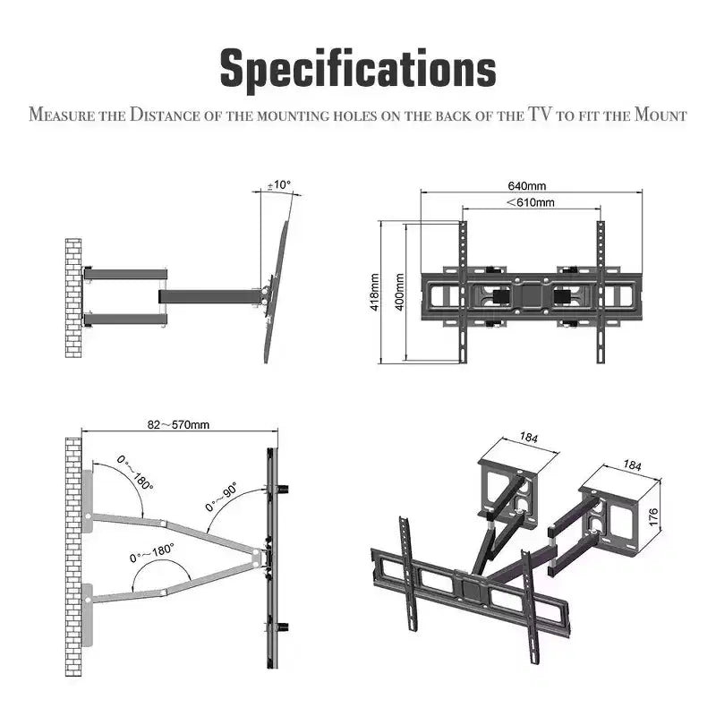 Support mural de télévision d'angle entièrement articulé pour téléviseurs de 32 à 70 po, capacité de 50 kg