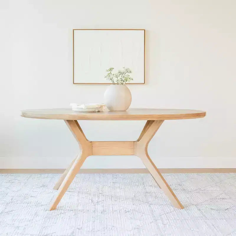Table à manger ovale en pin massif pour 4 personnes, finition bois naturel