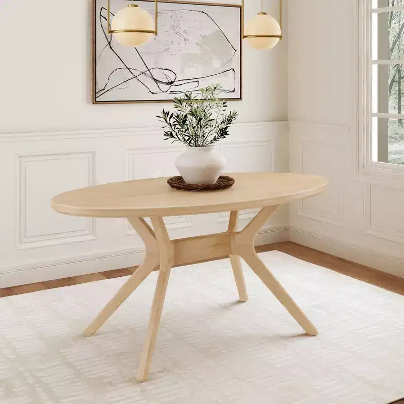 Table à manger ovale en pin massif pour 4 personnes, finition bois naturel
