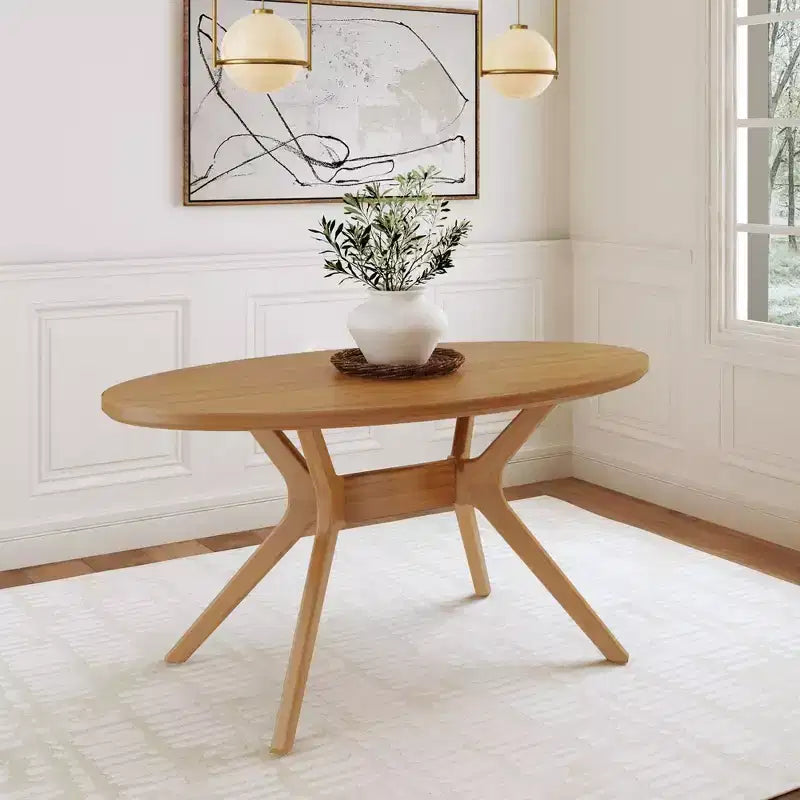 Table à manger ovale en pin massif pour 4 personnes, finition bois naturel