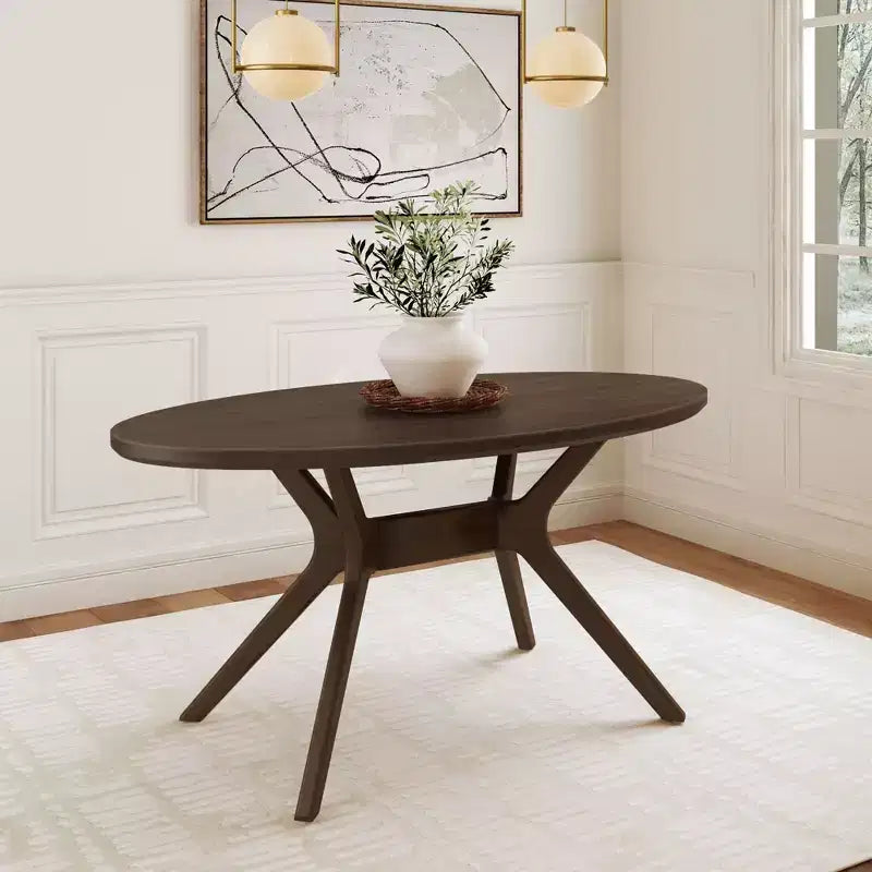 Table à manger ovale en pin massif pour 4 personnes, finition bois naturel