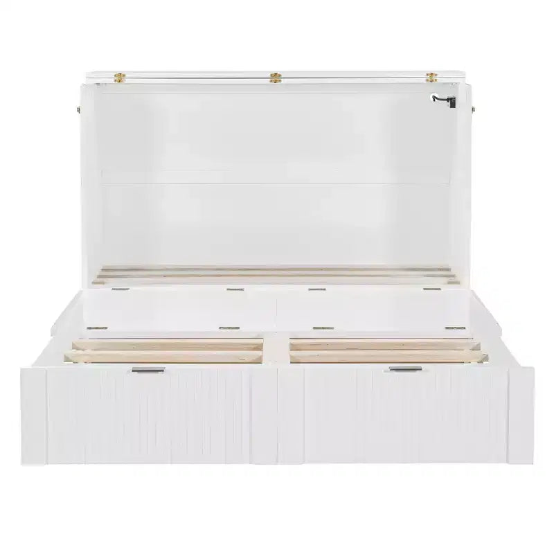 Lit escamotable double avec tiroir, prises et ports USB, conception à structure de poulie
