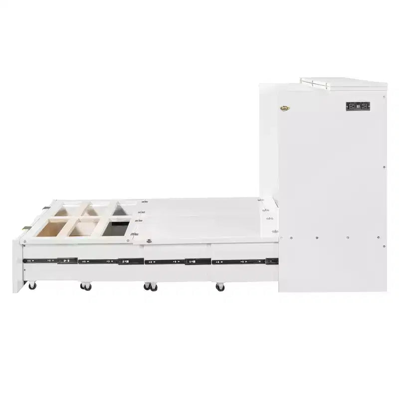Lit escamotable double avec tiroir, prises et ports USB, conception à structure de poulie
