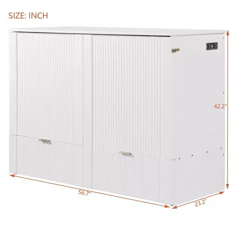 Lit escamotable double avec tiroir, prises et ports USB, conception à structure de poulie