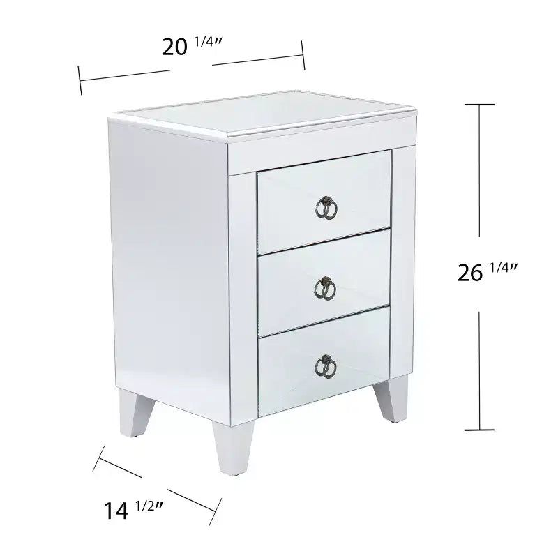 Table d'appoint miroir avec 3 tiroirs, Argent
