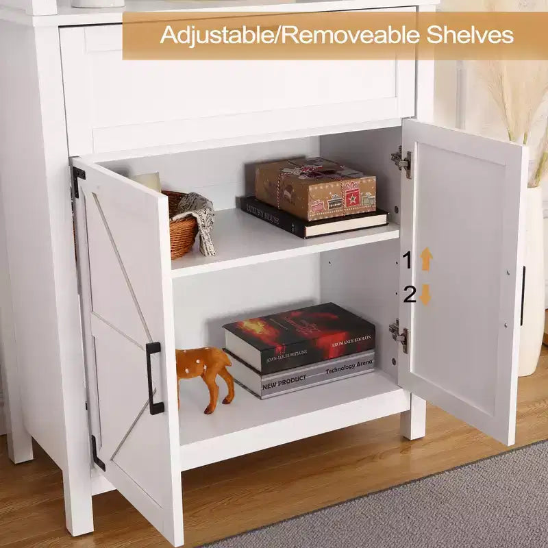 Bibliothèque basse avec portes, bibliothèque de ferme à 6 roulettes avec tiroirs et étagères réglables pour bureau, salon, chambre.