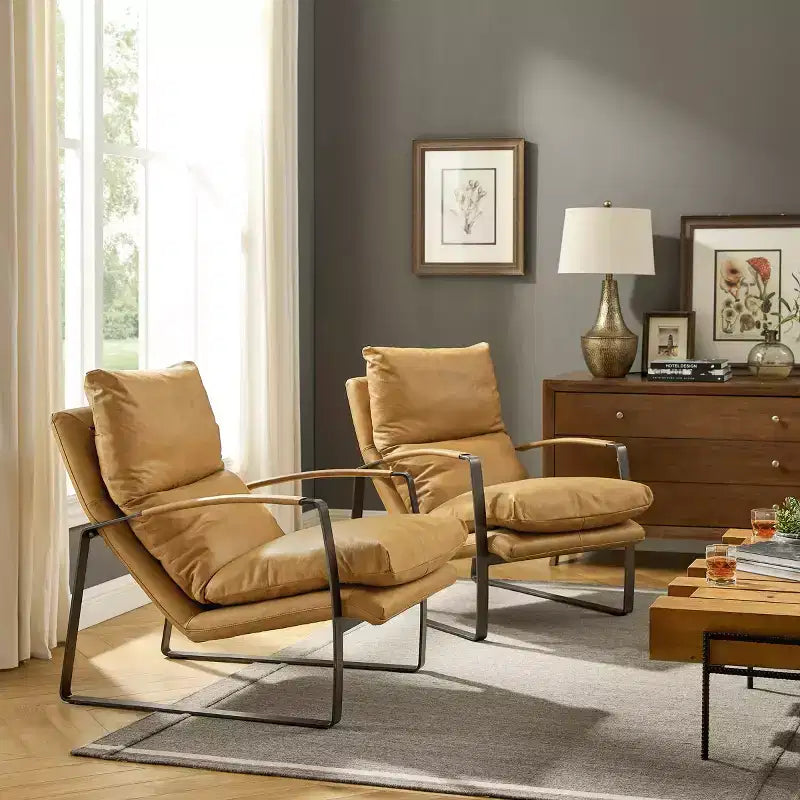 Fauteuil de salon de luxe en cuir véritable