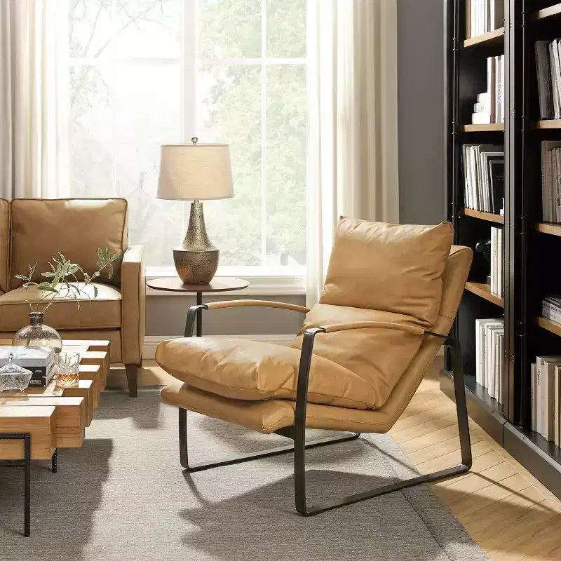 Fauteuil de salon de luxe en cuir véritable