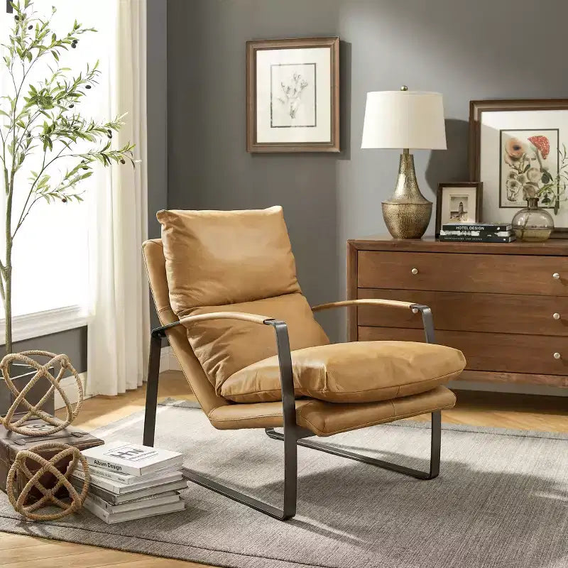 Fauteuil de salon de luxe en cuir véritable