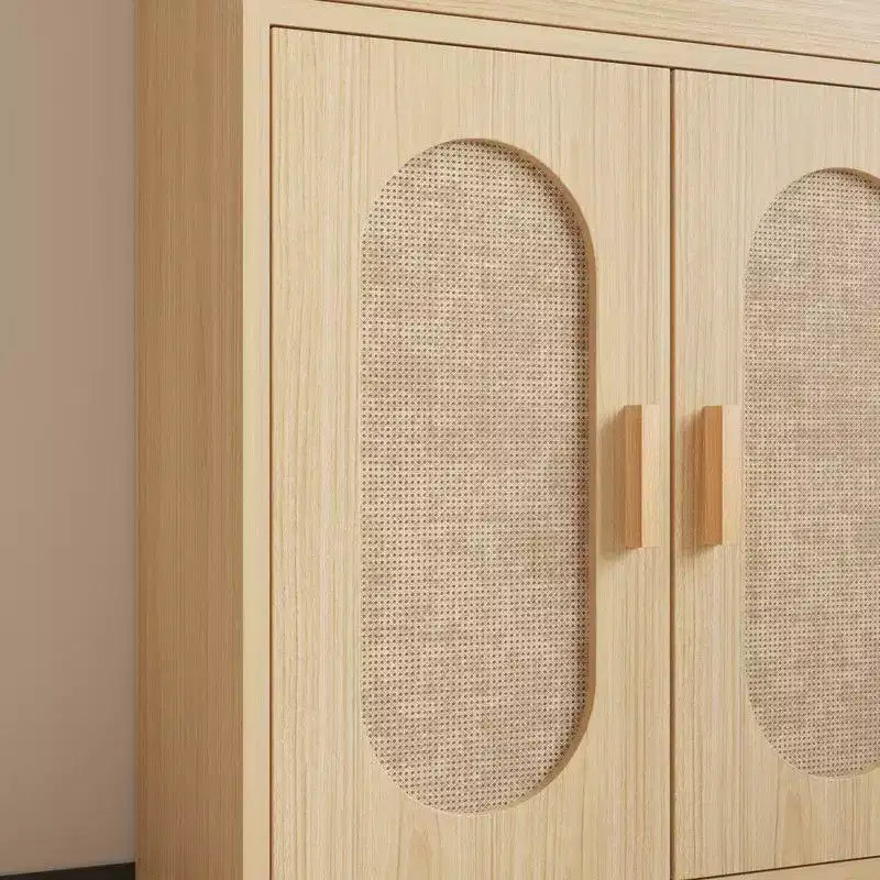 Vitrine en rotin beige H 180 cm, 3 étagères 1 tiroir 2 portes