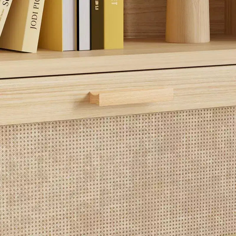 Vitrine en rotin beige H 180 cm, 3 étagères 1 tiroir 2 portes