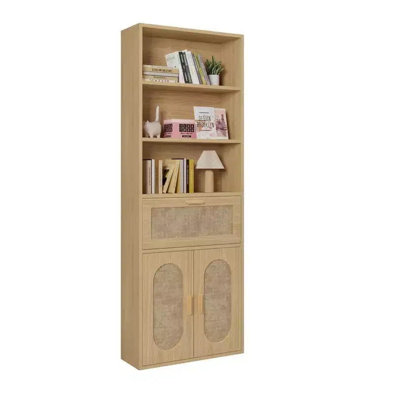 Vitrine en rotin beige H 180 cm, 3 étagères 1 tiroir 2 portes