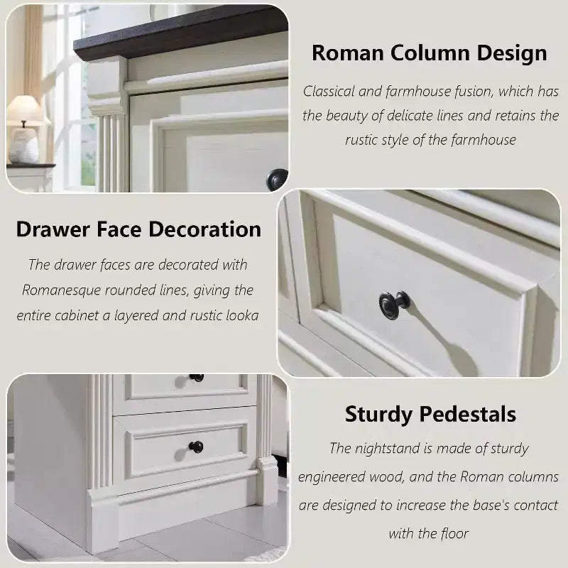 Commode de ferme à 8 tiroirs et pieds à colonnes romaines, meuble de rangement rustique pour chambre à coucher