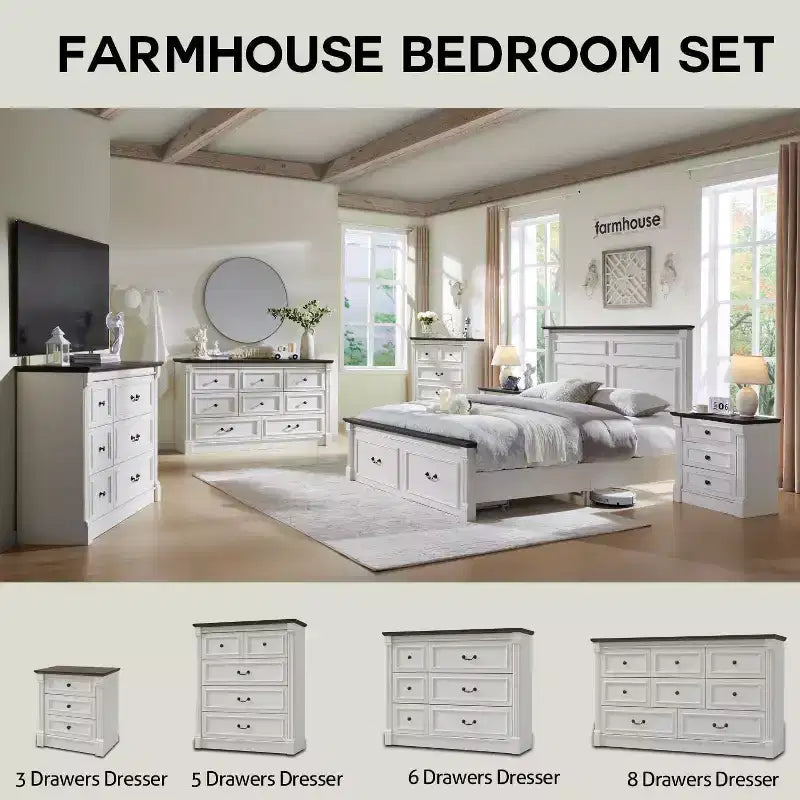 Commode de ferme à 8 tiroirs et pieds à colonnes romaines, meuble de rangement rustique pour chambre à coucher