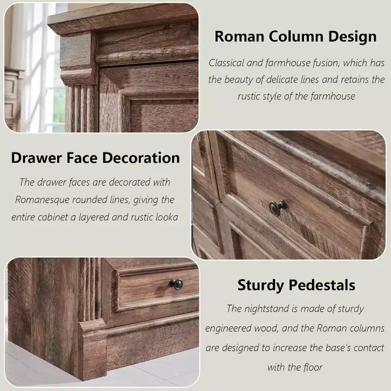 Commode de ferme à 8 tiroirs et pieds à colonnes romaines, meuble de rangement rustique pour chambre à coucher
