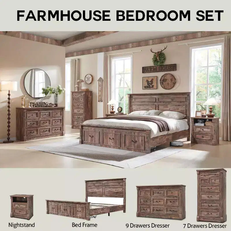 Commode de ferme à 8 tiroirs et pieds à colonnes romaines, meuble de rangement rustique pour chambre à coucher