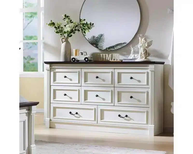 Commode de ferme à 8 tiroirs et pieds à colonnes romaines, meuble de rangement rustique pour chambre à coucher