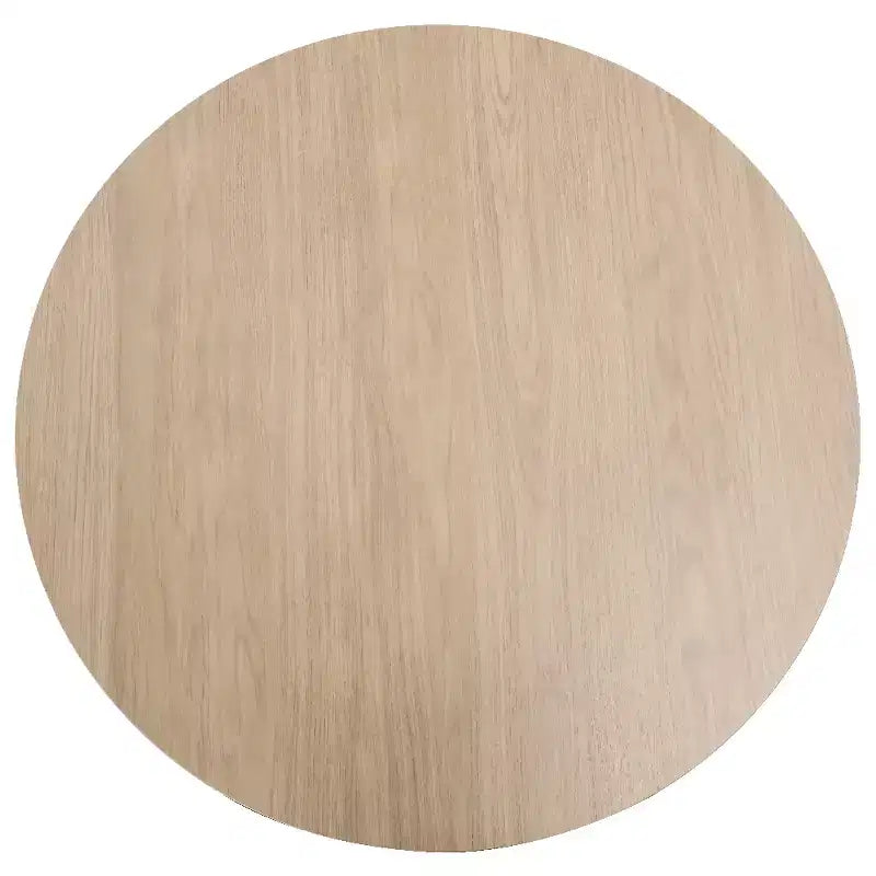 Table à manger ronde avec plateau en pierre frittée et piètement central en noyer et acier