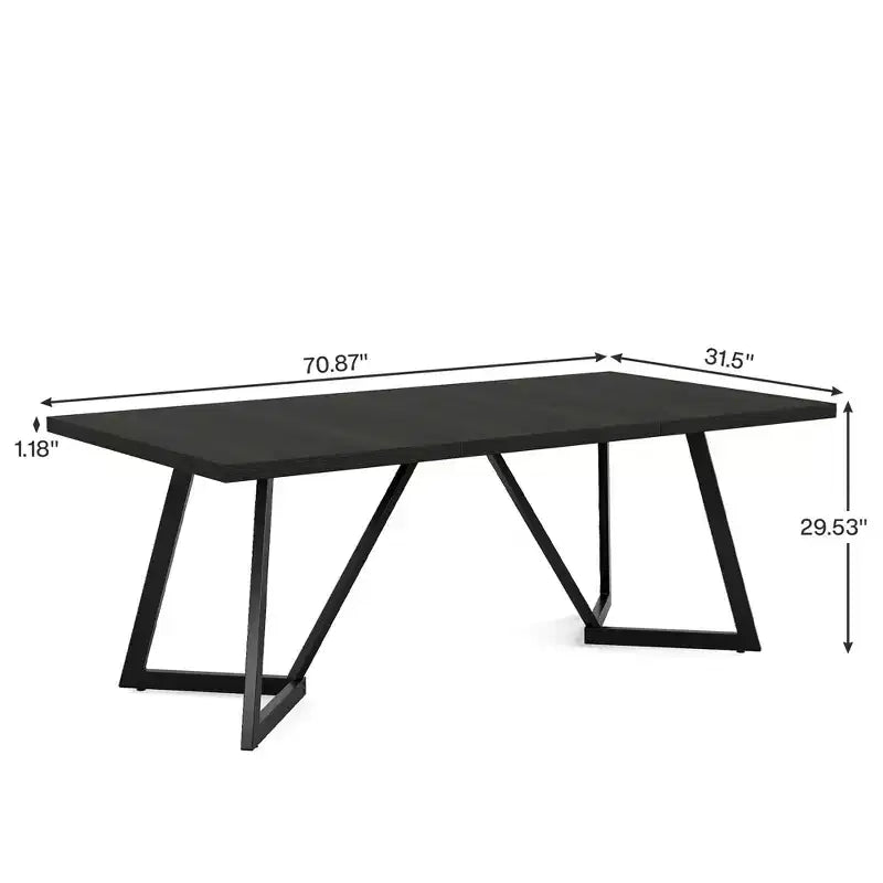 Table à manger moderne, plateau en MDF aspect bois grainé noir-brun et pieds en métal, 8 places assises