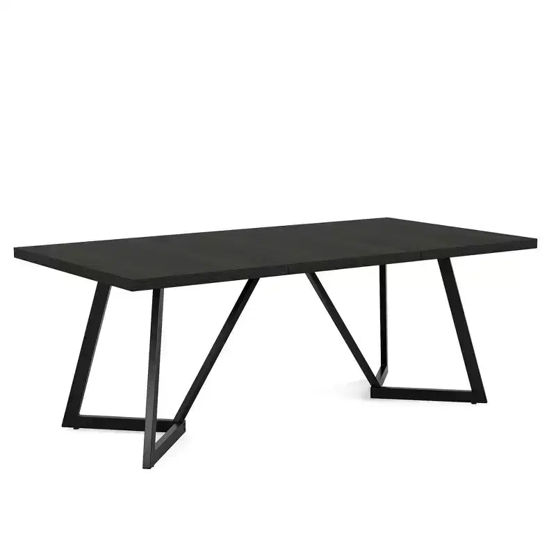 Table à manger moderne, plateau en MDF aspect bois grainé noir-brun et pieds en métal, 8 places assises