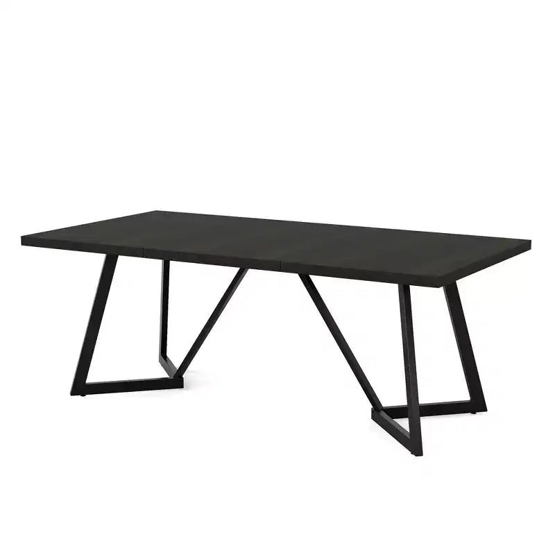 Table à manger moderne, plateau en MDF aspect bois grainé noir-brun et pieds en métal, 8 places assises