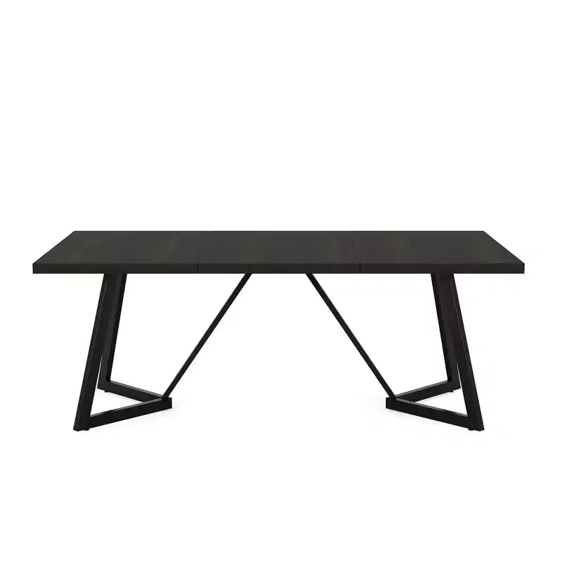 Table à manger moderne, plateau en MDF aspect bois grainé noir-brun et pieds en métal, 8 places assises