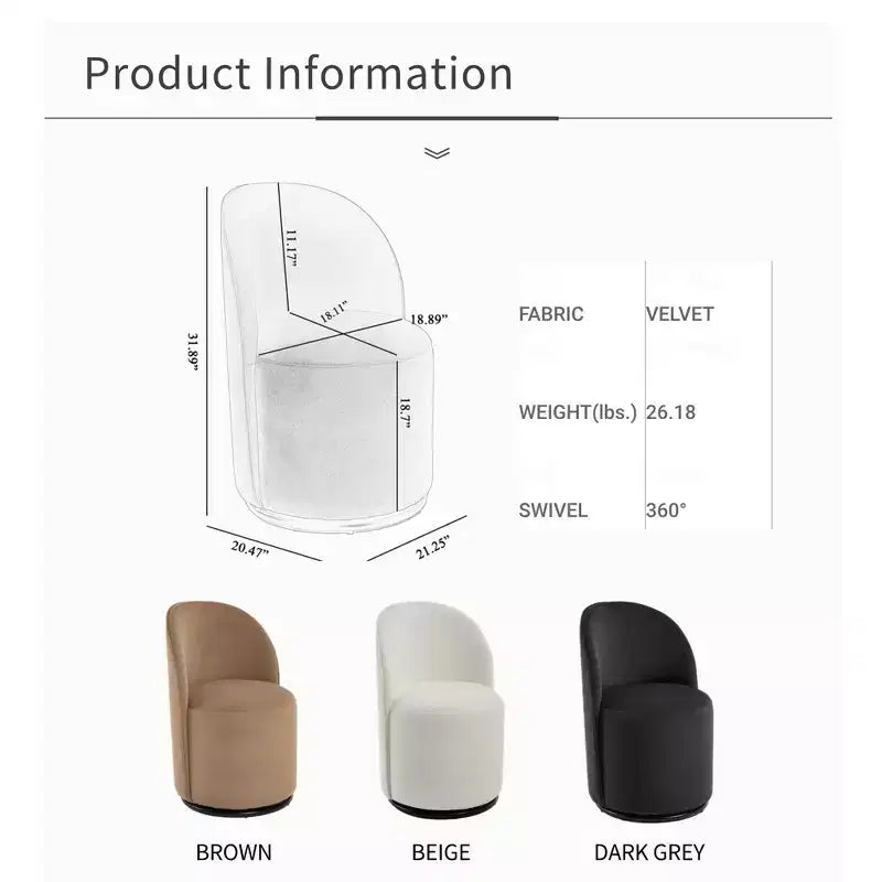 Chaise de salle à manger moderne pivotante à 360° en velours avec coussin épais