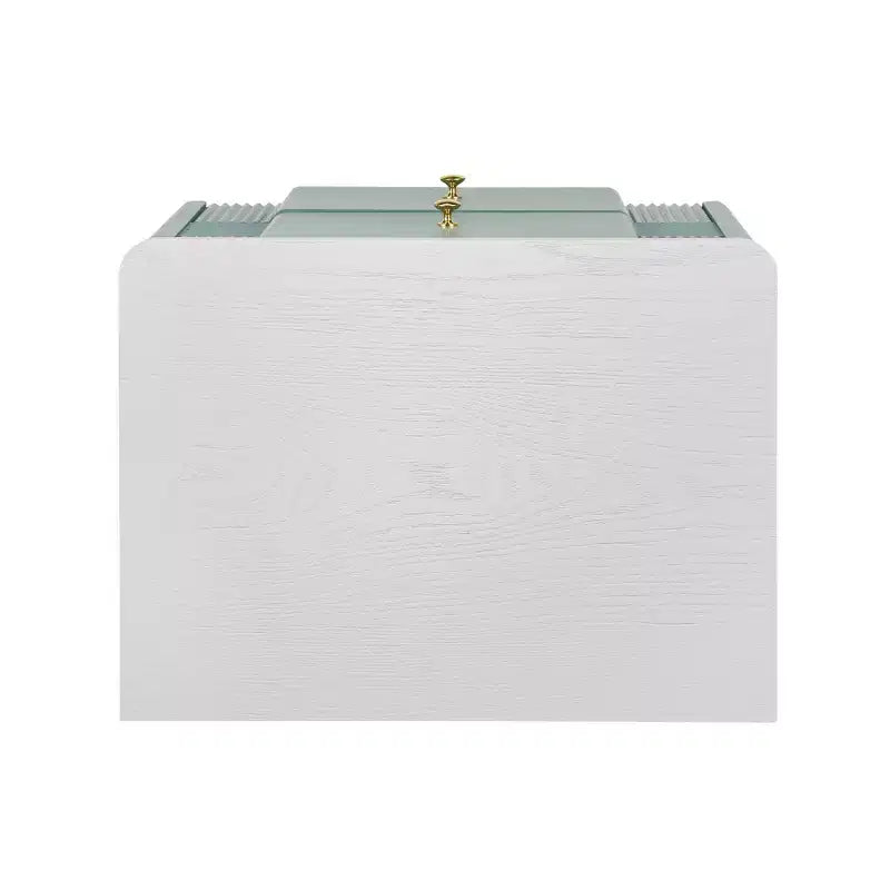 Table de chevet moderne minimaliste avec 2 tiroirs, poignées et pieds en métal doré, design texturé