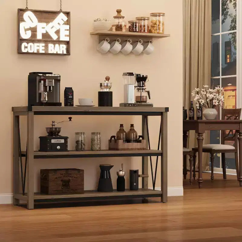 Console d'entrée de ferme, table console en bois à 3 niveaux avec rangement, pour salon, table de couloir, grise