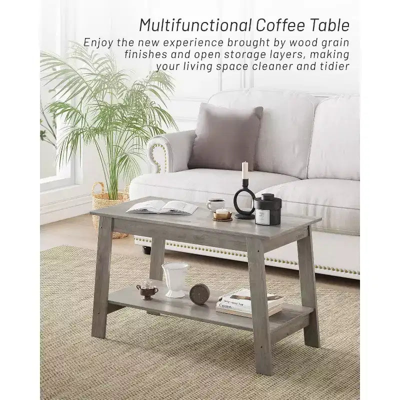 Table basse industrielle moderne avec rangement à 2 niveaux, table rectangulaire compacte en MDF et panneaux de particules pour salon et bureau