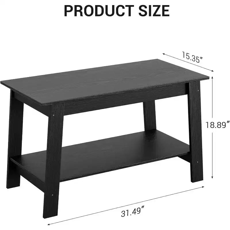 Table basse industrielle moderne avec rangement à 2 niveaux, table rectangulaire compacte en MDF et panneaux de particules pour salon et bureau