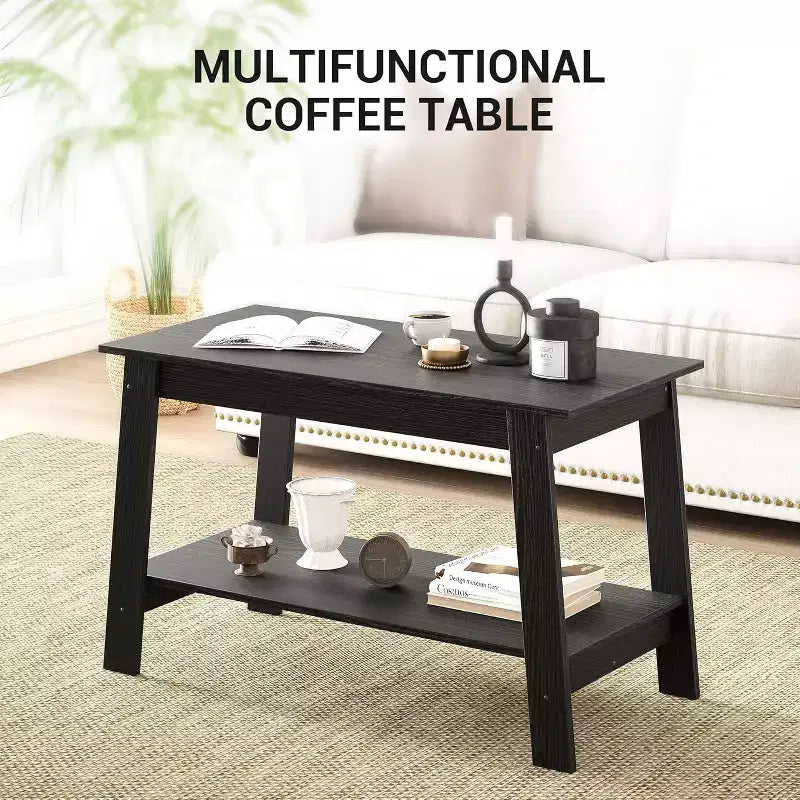 Table basse industrielle moderne avec rangement à 2 niveaux, table rectangulaire compacte en MDF et panneaux de particules pour salon et bureau