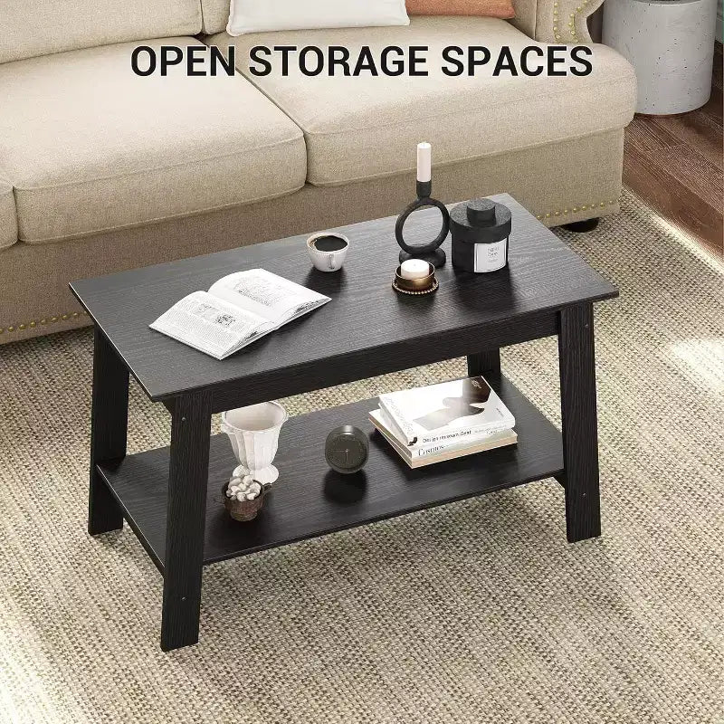 Table basse industrielle moderne avec rangement à 2 niveaux, table rectangulaire compacte en MDF et panneaux de particules pour salon et bureau