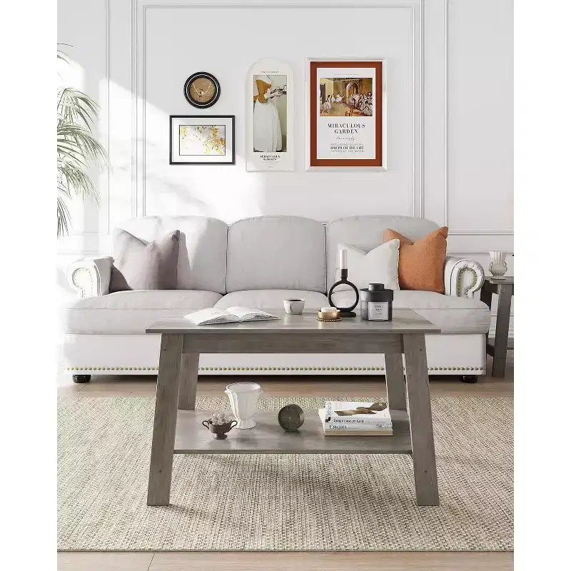 Table basse industrielle moderne avec rangement à 2 niveaux, table rectangulaire compacte en MDF et panneaux de particules pour salon et bureau