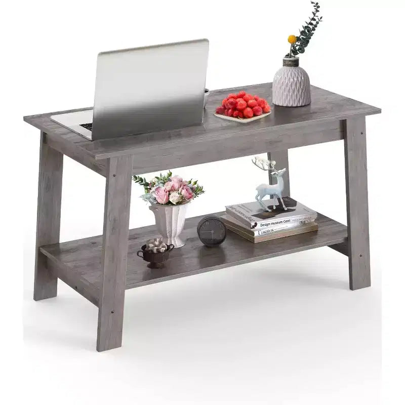 Table basse industrielle moderne avec rangement à 2 niveaux, table rectangulaire compacte en MDF et panneaux de particules pour salon et bureau