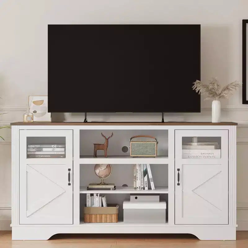 Meuble TV/console rustique pour téléviseur jusqu'à 65 pouces, haut, avec rangement et lumière LED