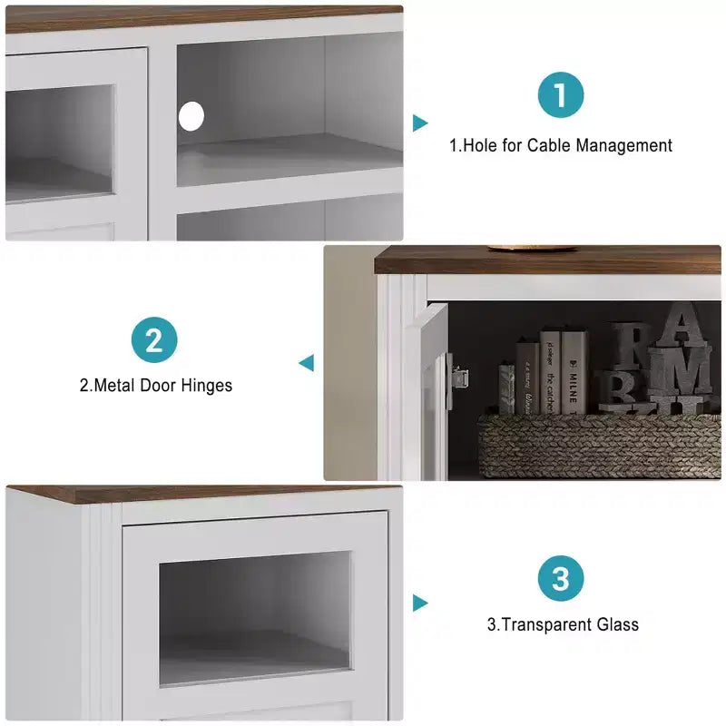 Meuble TV/console rustique pour téléviseur jusqu'à 65 pouces, haut, avec rangement et lumière LED